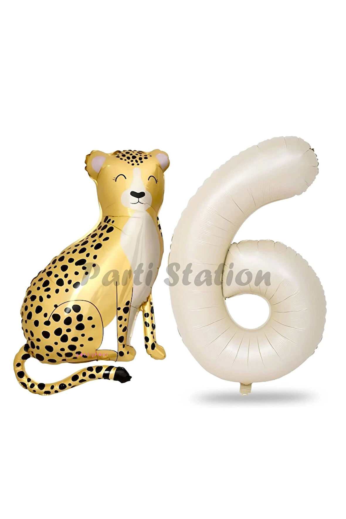 Safari Çita Balon 6 Yaş Balon Set Safari Konsept Çita Balon ve Krem Renk Rakam Balon
