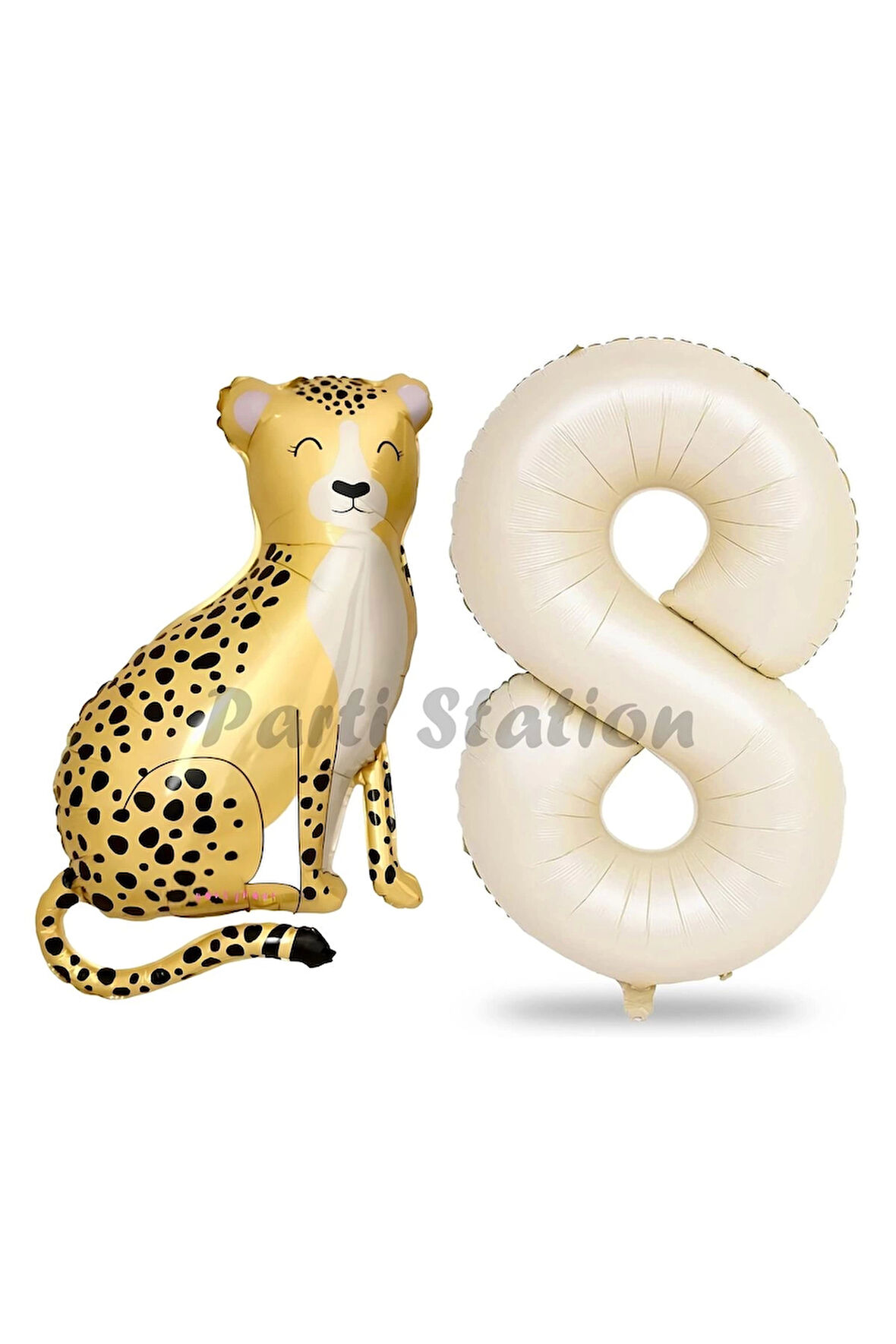 Safari Çita Balon 6 Yaş Balon Set Safari Konsept Çita Balon ve Krem Renk Rakam Balon