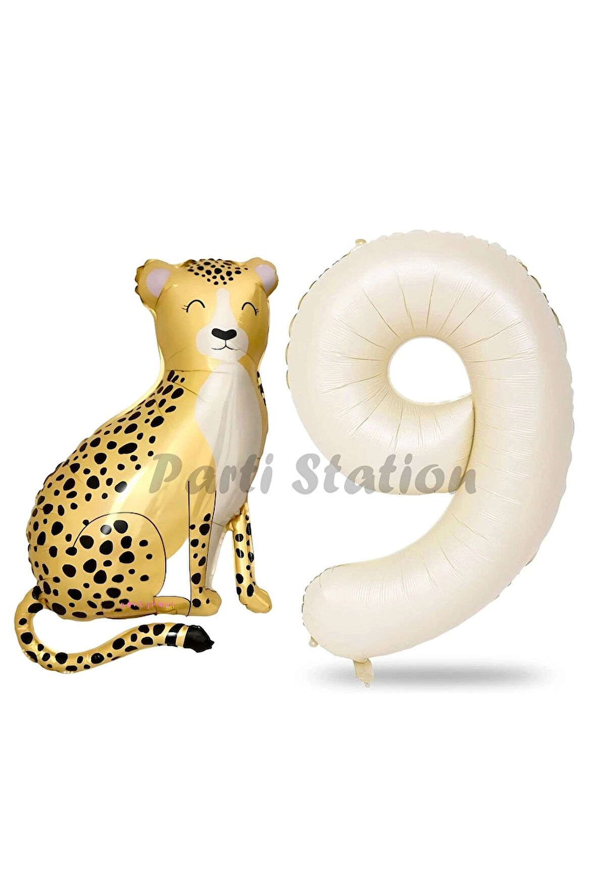 Safari Çita Balon 6 Yaş Balon Set Safari Konsept Çita Balon ve Krem Renk Rakam Balon