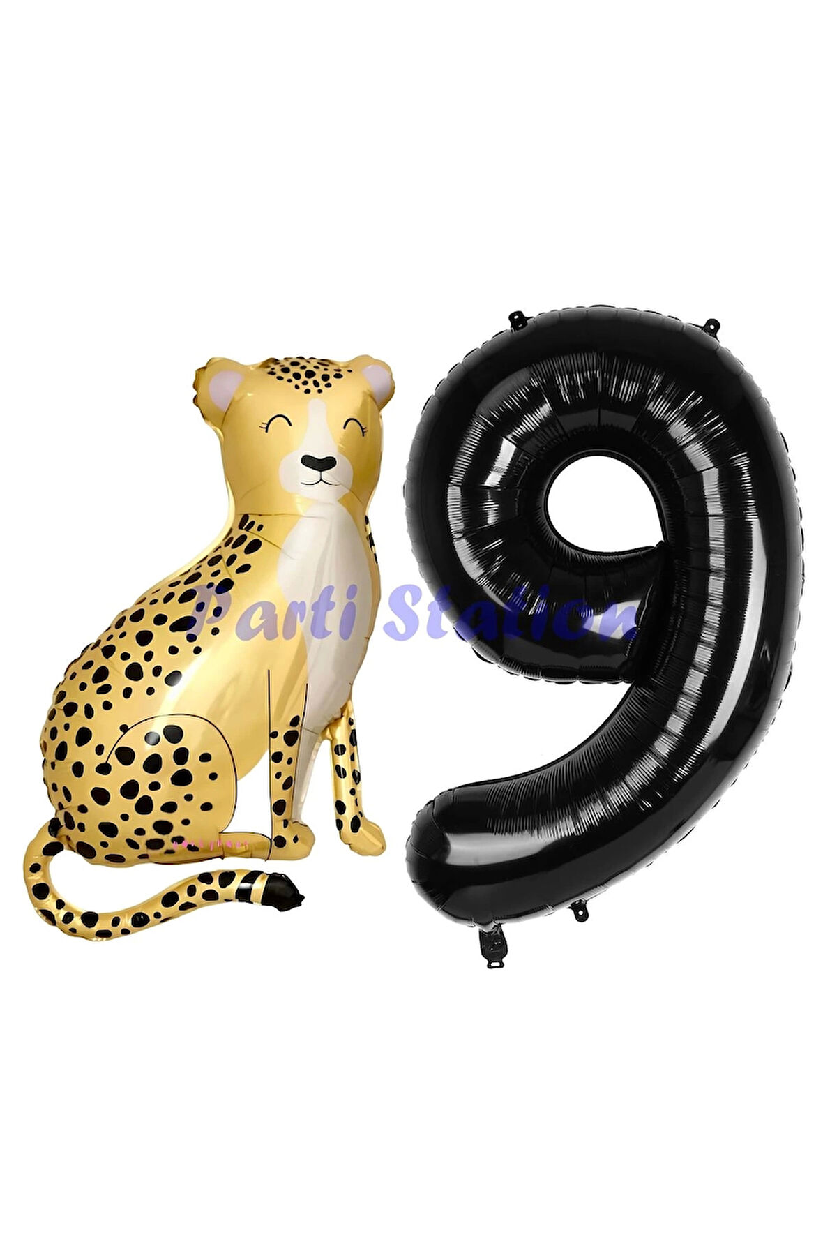 Safari Çita Balon 9 Yaş Balon Set Safari Konsept Çita Balon ve Siyah Renk Rakam Balon