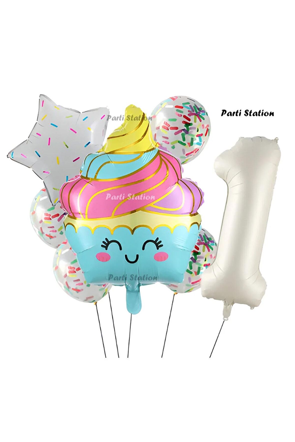 Dondurma Cupcake Konsept 1 Yaş Doğum Günü Balon Set İce Cream Cupcake Şef Tema Doğum Günü Balon Set