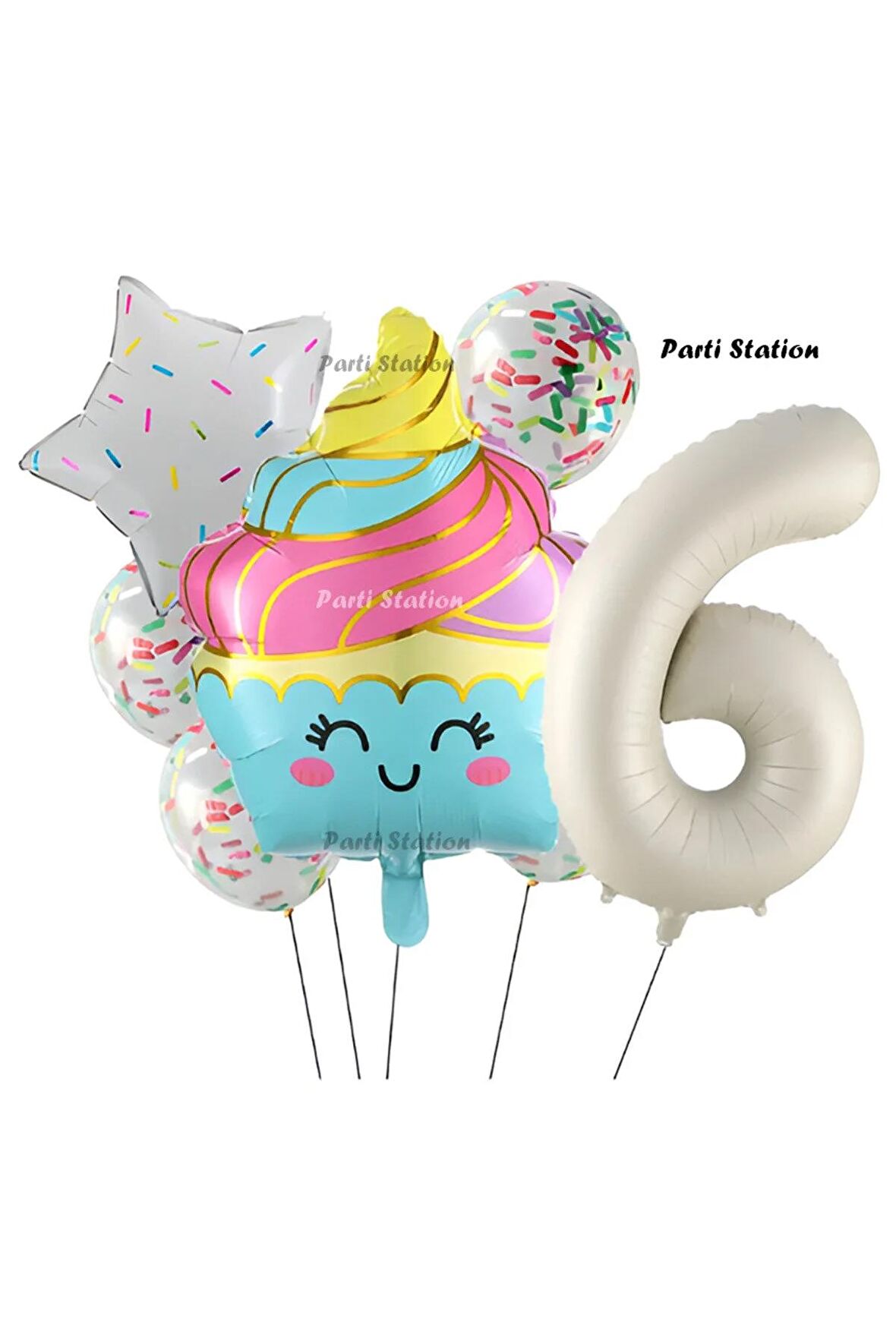 Dondurma Cupcake Konsept 6 Yaş Doğum Günü Balon Set İce Cream Cupcake Şef Tema Doğum Günü Balon Set