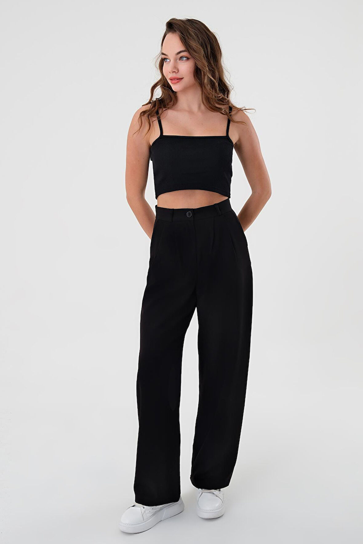 Kadın Siyah Yüksek Bel Palazzo Pantolon