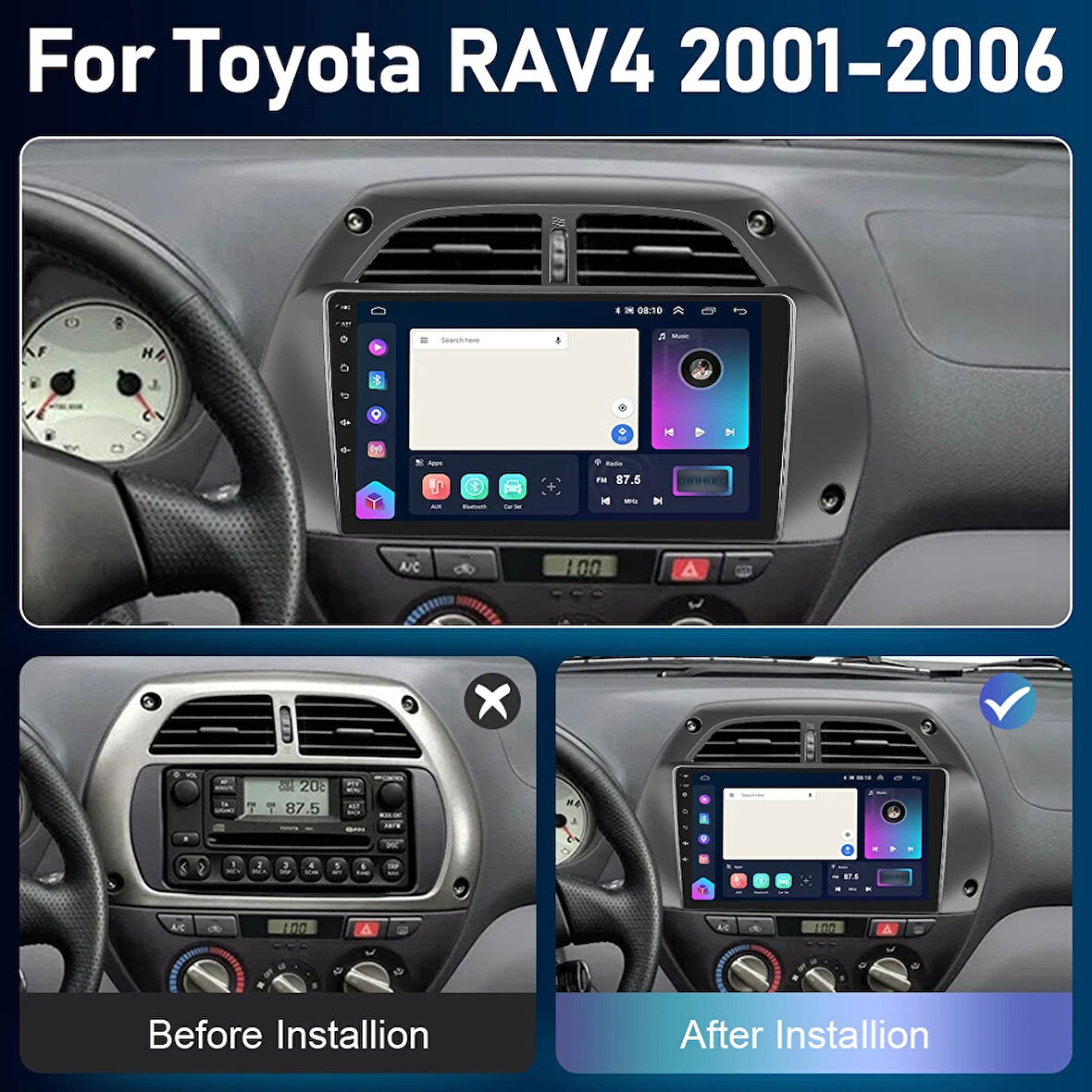 TOYOTA RAV4 2001-2006 MULTİMEDYA CARPLAY EKRAN SETİ 2 GB RAM 32 HAFIZALI