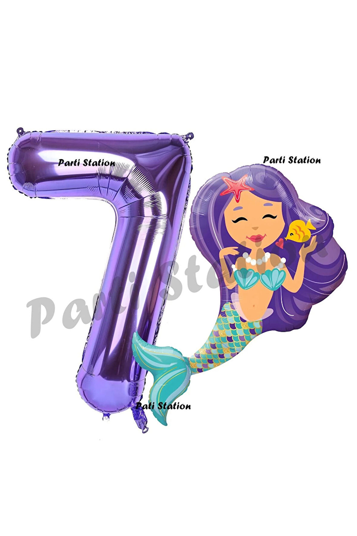 Mermaid Deniz Kızı 4 Yaş Balon ve Mor Rakam Balon Doğum Günü Parti Balon Set