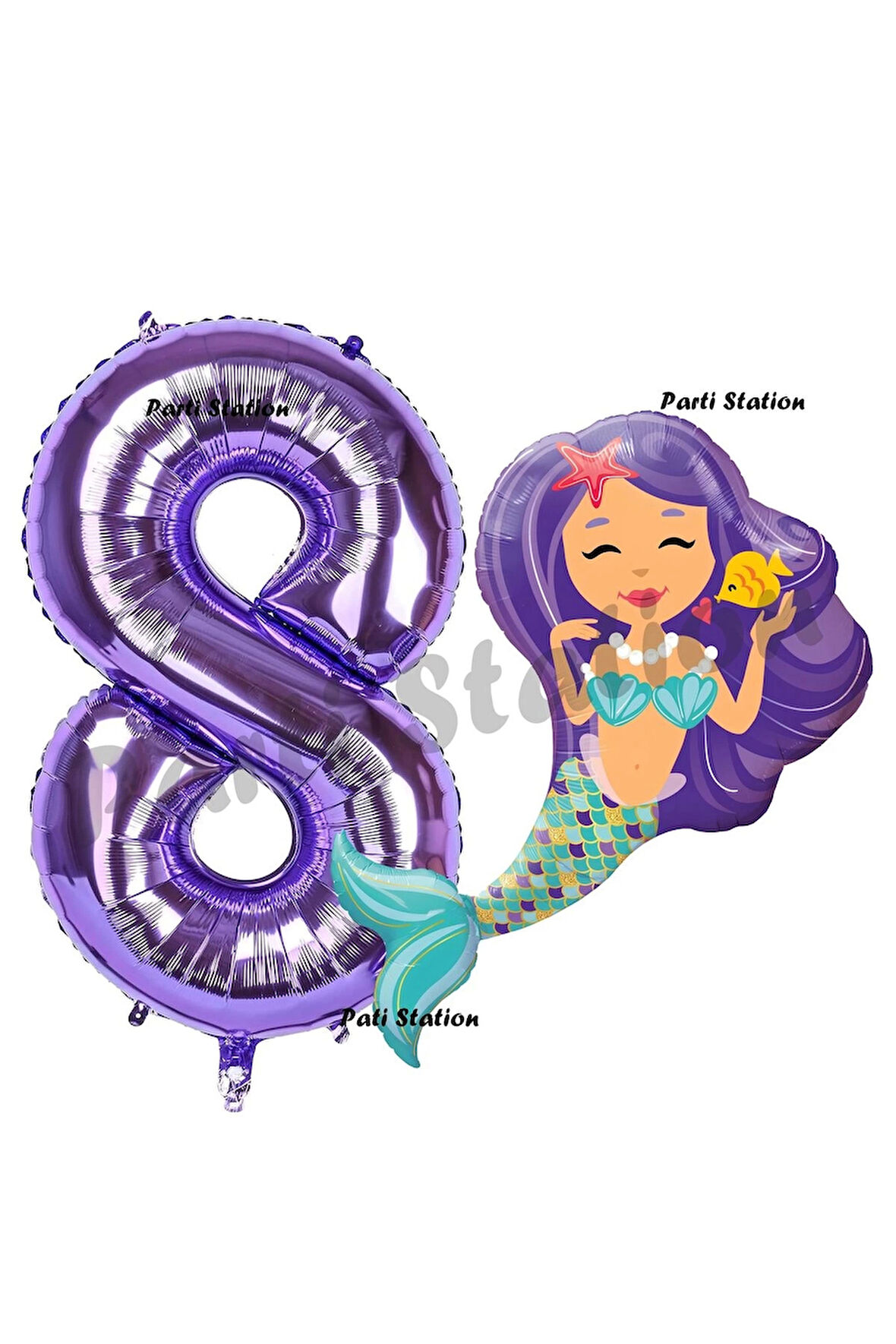 Mermaid Deniz Kızı 4 Yaş Balon ve Mor Rakam Balon Doğum Günü Parti Balon Set