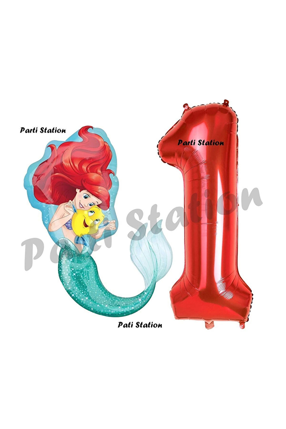 Mermaid Deniz Kızı Ariel 4 Yaş Balon ve Kırmızı Rakam Balon Doğum Günü Parti Balon Set