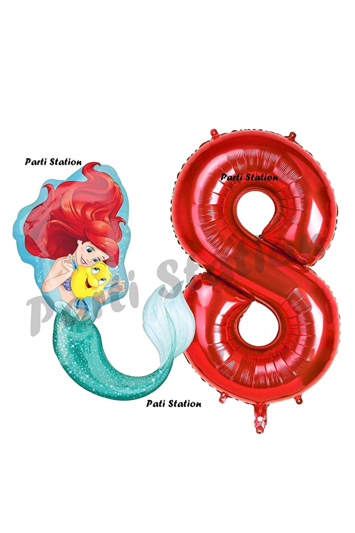 Mermaid Deniz Kızı Ariel 4 Yaş Balon ve Kırmızı Rakam Balon Doğum Günü Parti Balon Set
