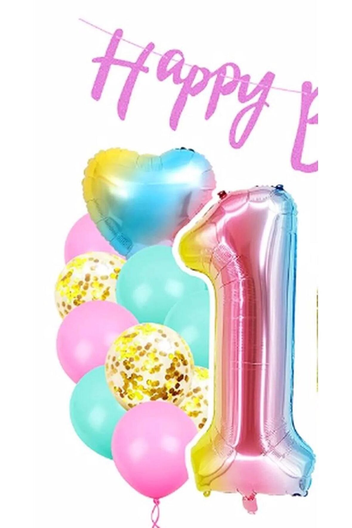 Happy Birthday Rengarenk 1 Yaş Balon Set Yıldız Balon Folyo Set Konsept Doğum Günü Set Yaş Balon Set