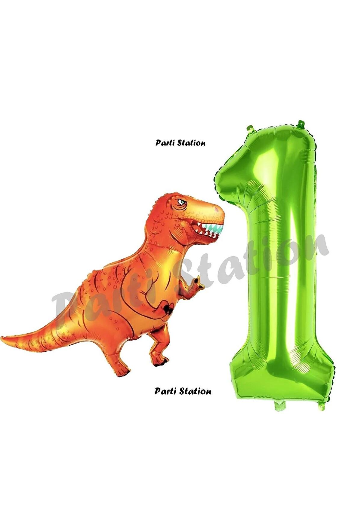 Dinozor Konsept 1 Yaş Balon Set Dinozor T-Rex Balon ve Yeşil Rakam Balon Doğum Günü Set