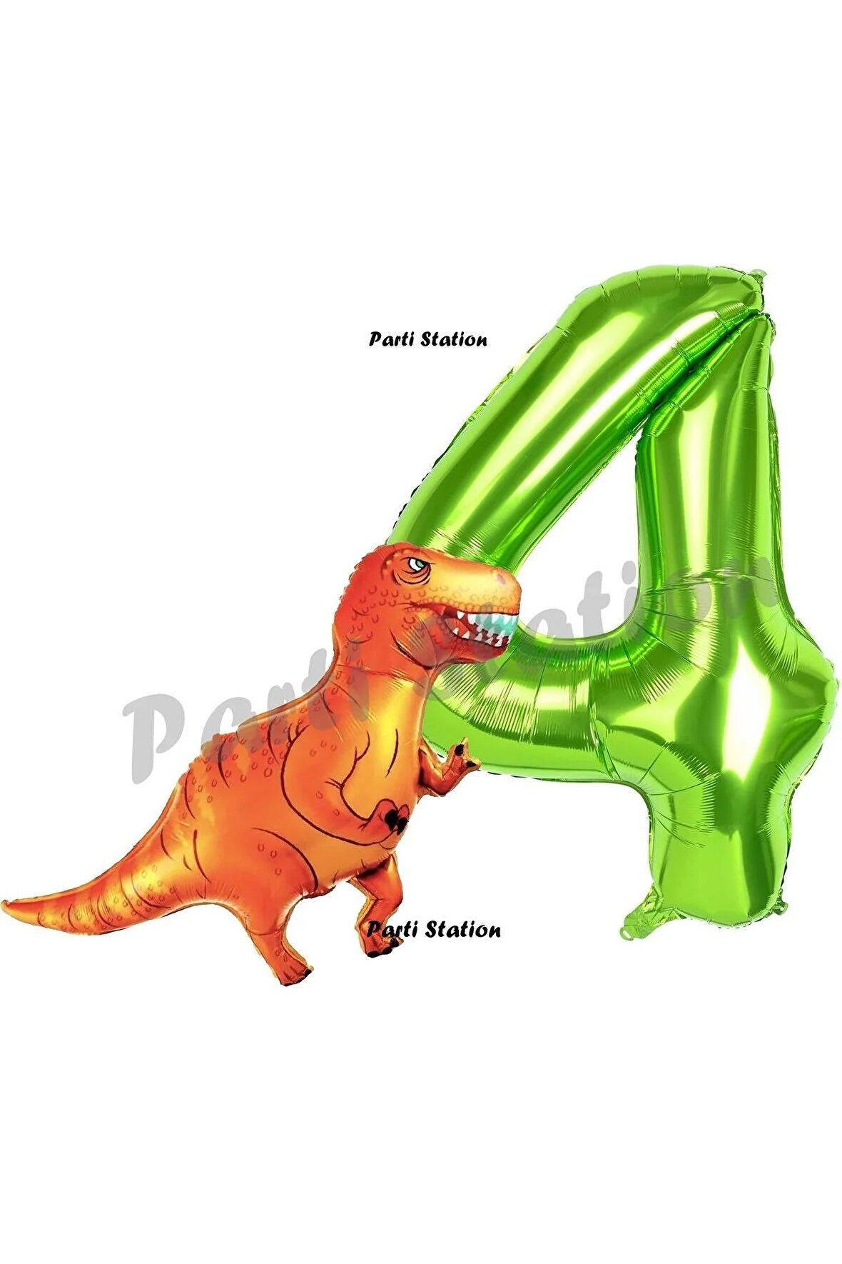 Dinozor Konsept 4 Yaş Balon Set Dinozor T-Rex Balon ve Yeşil Rakam Balon Doğum Günü Set