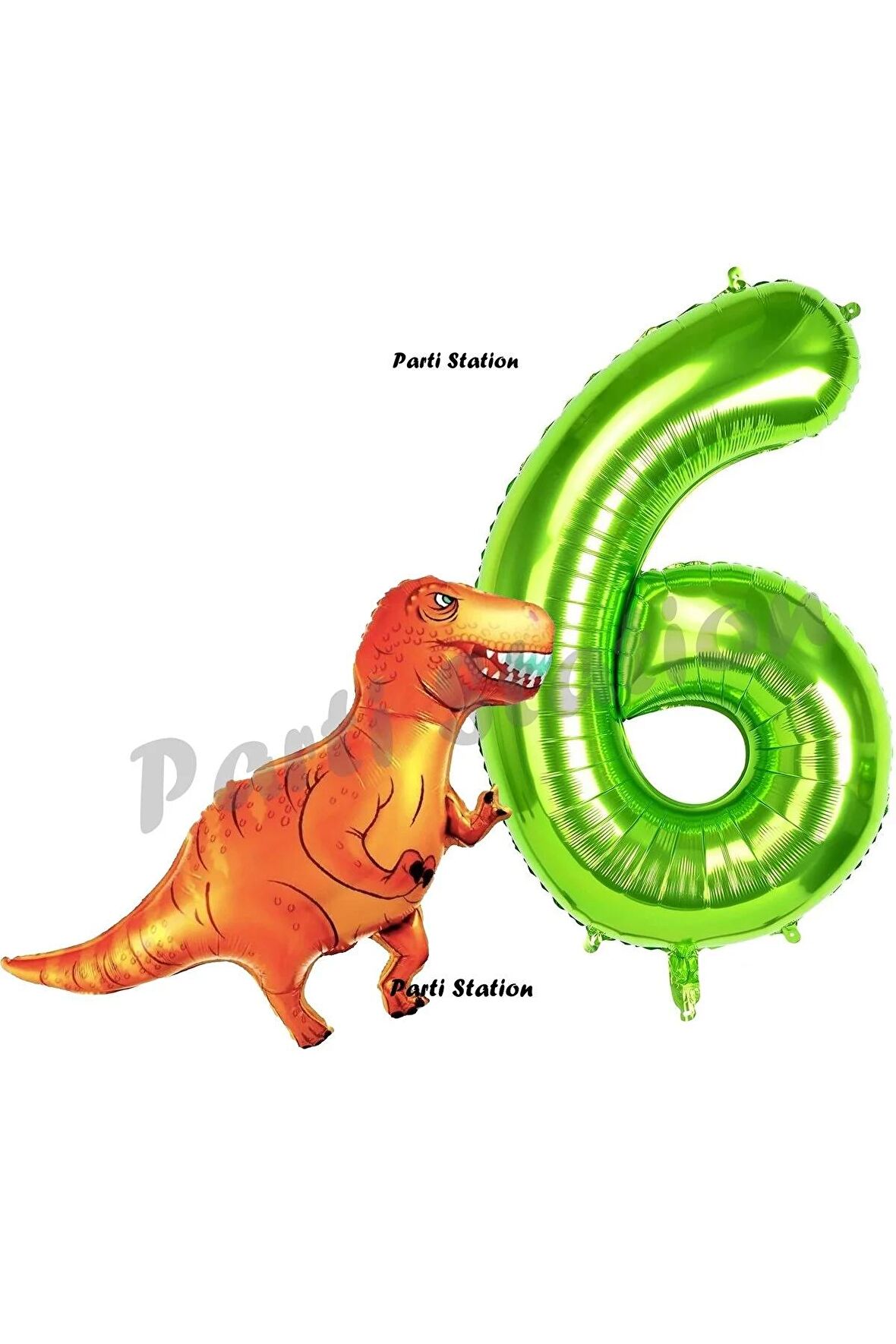 Dinozor Konsept 6 Yaş Balon Set Dinozor T-Rex Balon ve Yeşil Rakam Balon Doğum Günü Set