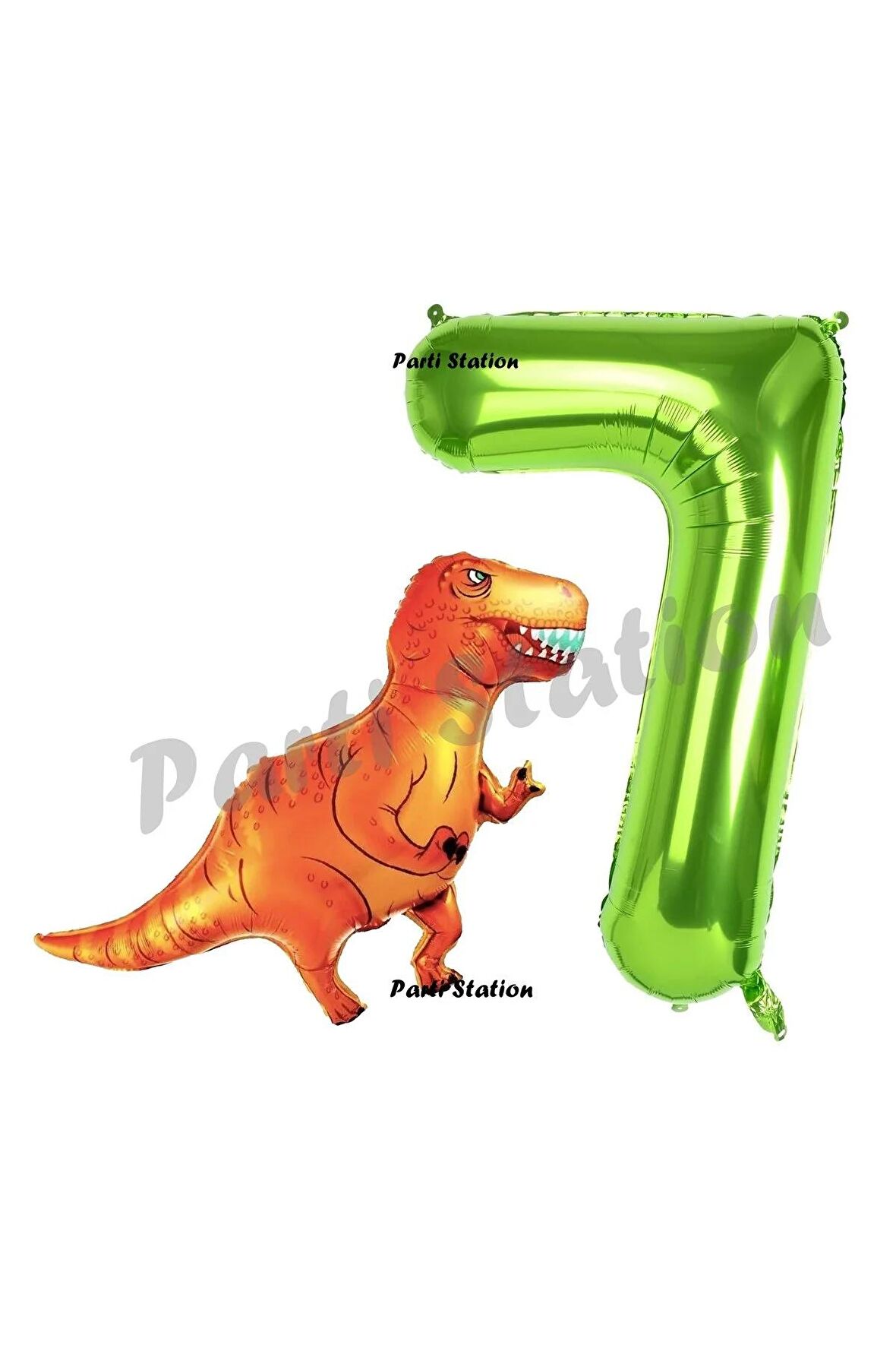 Dinozor Konsept 7 Yaş Balon Set Dinozor T-Rex Balon ve Yeşil Rakam Balon Doğum Günü Set