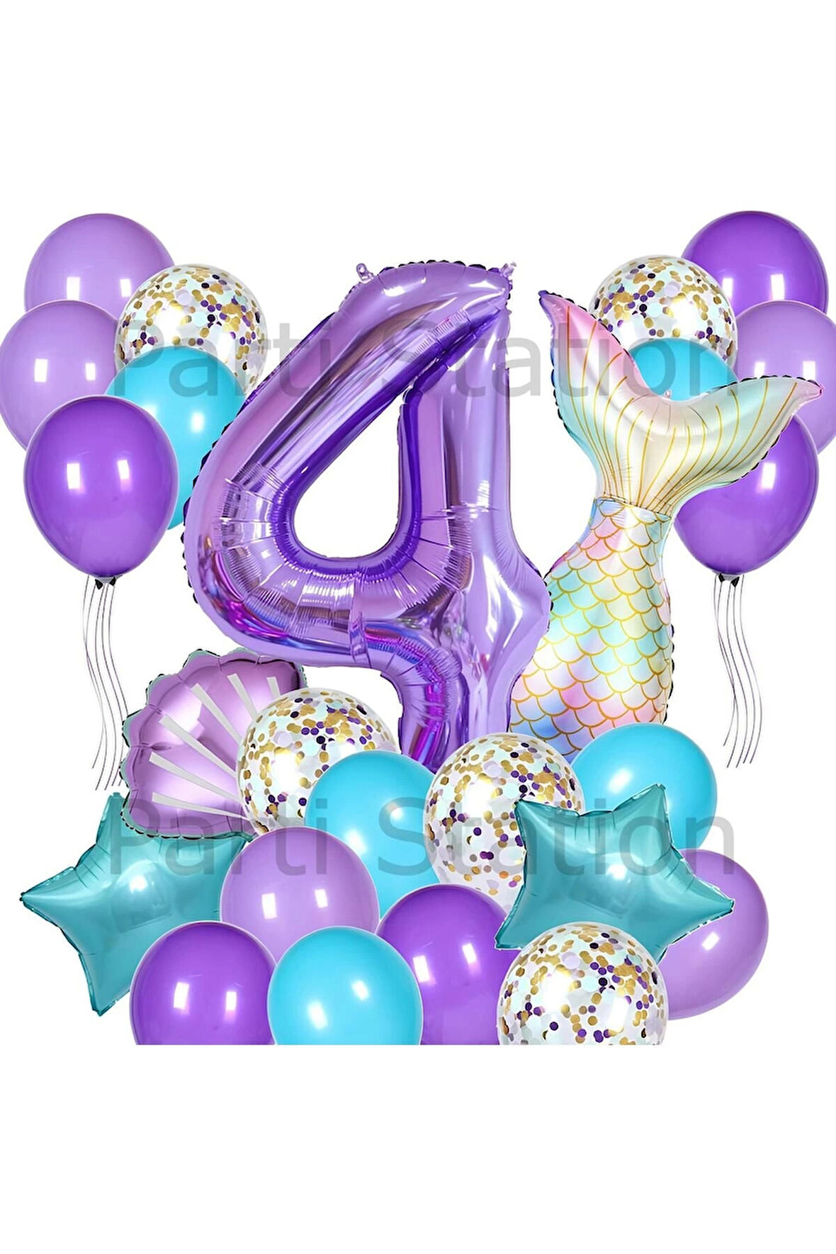 Mor Deniz Kızı Konsept 1 Yaş Balon Set Deniz Kızı Mermaid Tema Doğum Günü Folyo Balon Set