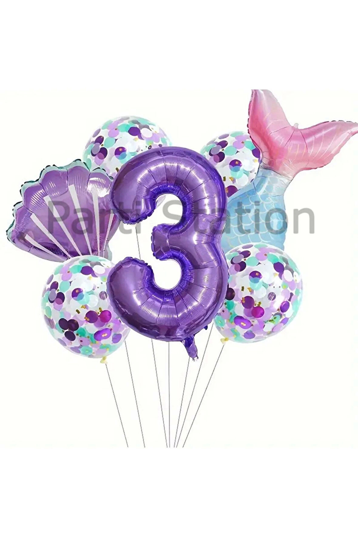 Deniz Kızı Konsept 6 Yaş Balon Set Mor Deniz Kızı Mermaid Tema Doğum Günü Folyo Balon Set
