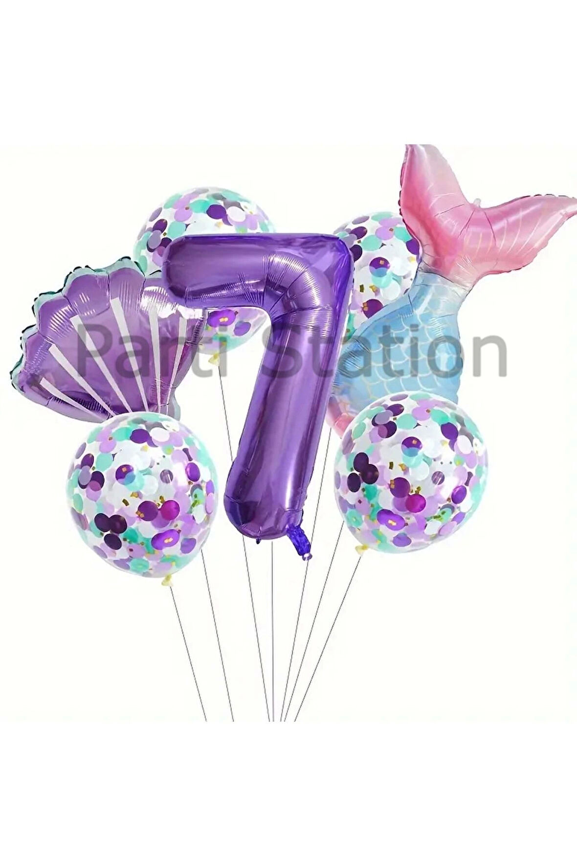 Deniz Kızı Konsept 6 Yaş Balon Set Mor Deniz Kızı Mermaid Tema Doğum Günü Folyo Balon Set