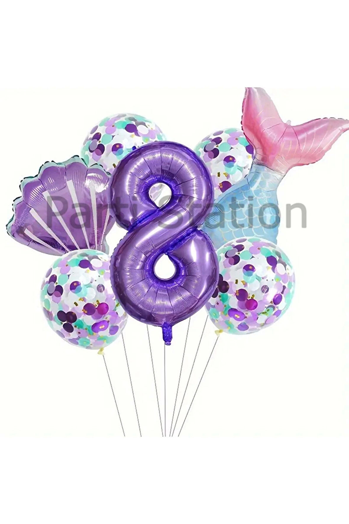 Deniz Kızı Konsept 6 Yaş Balon Set Mor Deniz Kızı Mermaid Tema Doğum Günü Folyo Balon Set