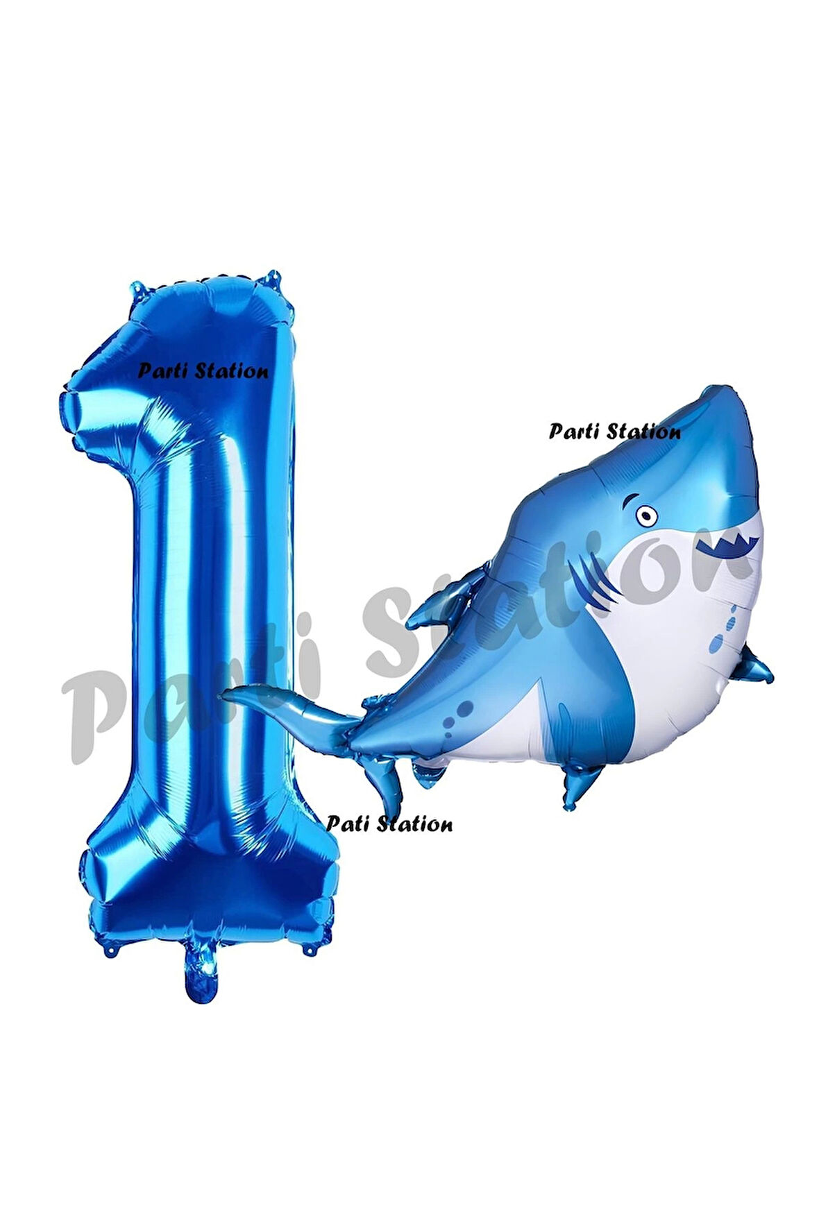 Köpek Balığı Balon 2 Yaş Doğum Günü Balon Set Köpek Balığı Konsept Balon ve Lacivert Rakam Balon