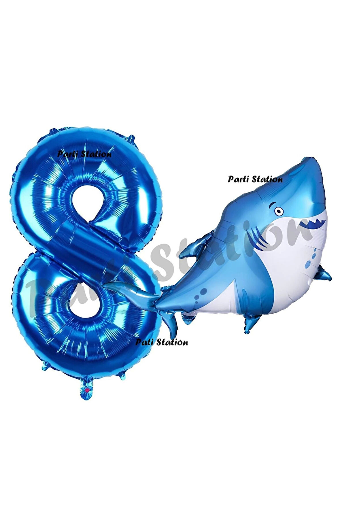 Köpek Balığı Balon 2 Yaş Doğum Günü Balon Set Köpek Balığı Konsept Balon ve Lacivert Rakam Balon