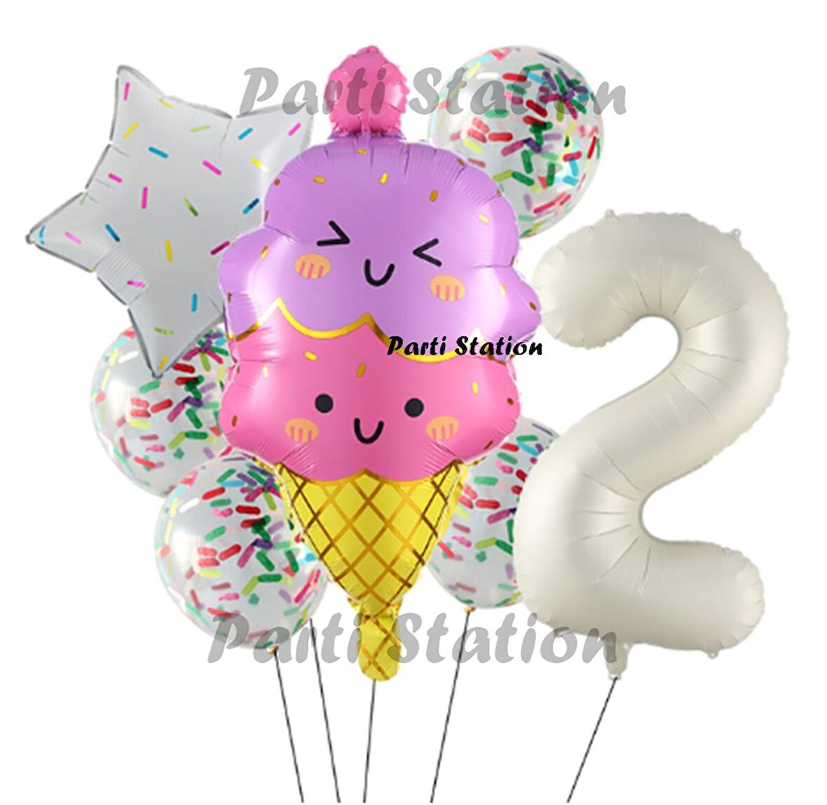 Dondurma İce Cream Konsept Doğum Günü 2 Yaş Balon Set Yaz Tema Sevimli Dondurma Folyo Balon Set