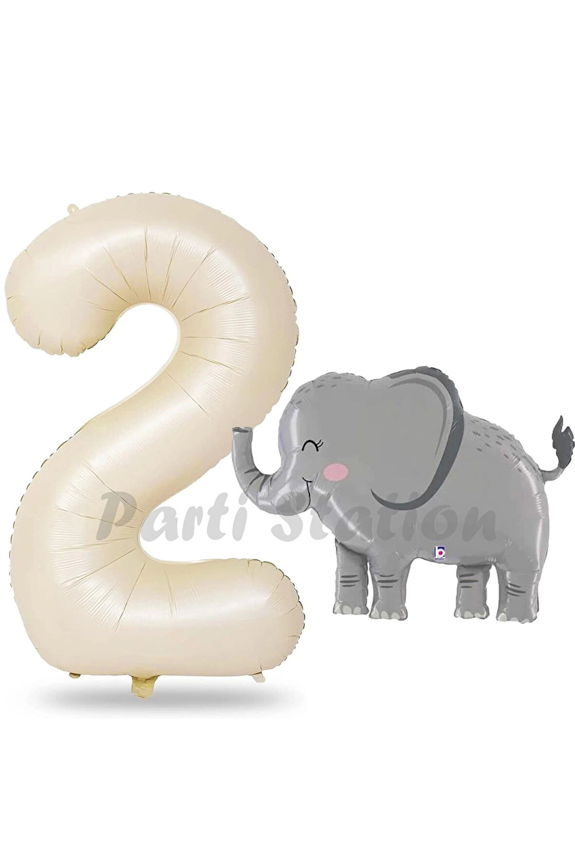 Sevimli Fil Balon 3 Yaş Doğum Günü Balon Set Safari Konsept Fil Balon ve Krem Renk Rakam Balon