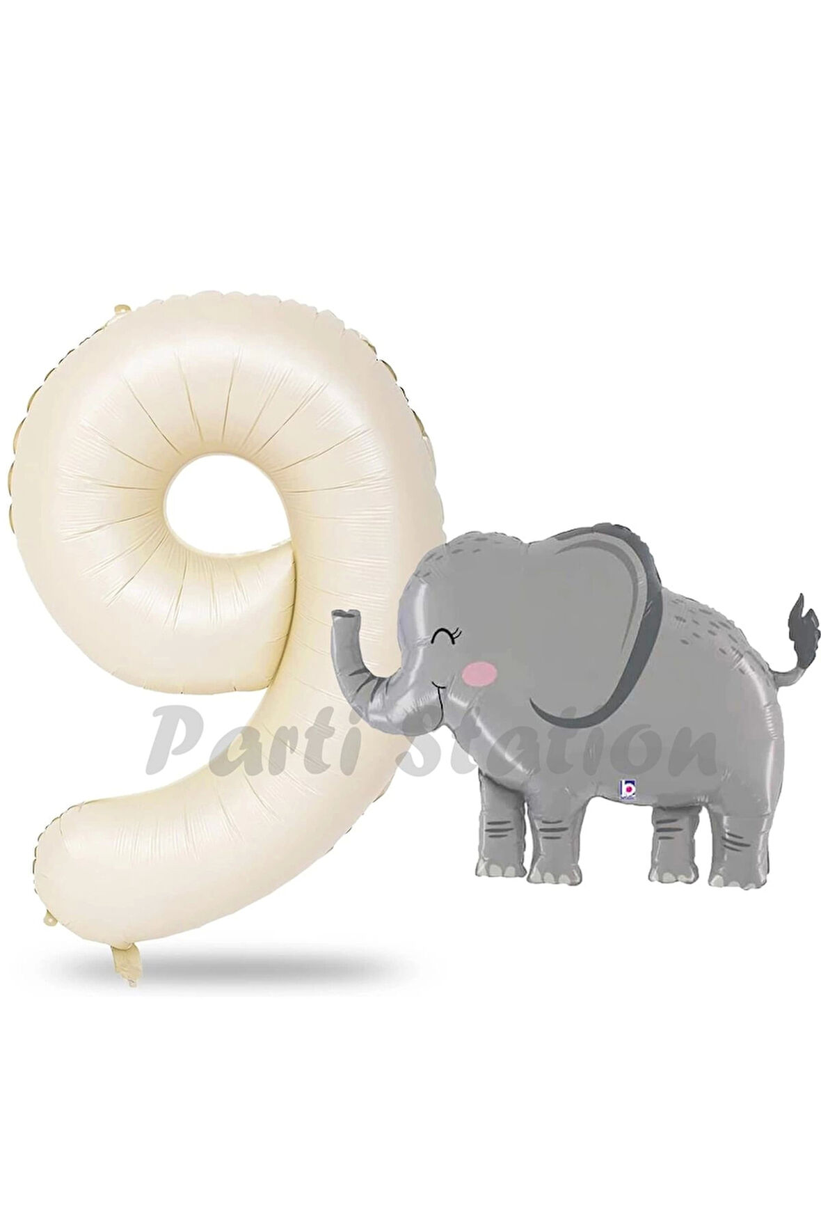 Sevimli Fil Balon 3 Yaş Doğum Günü Balon Set Safari Konsept Fil Balon ve Krem Renk Rakam Balon