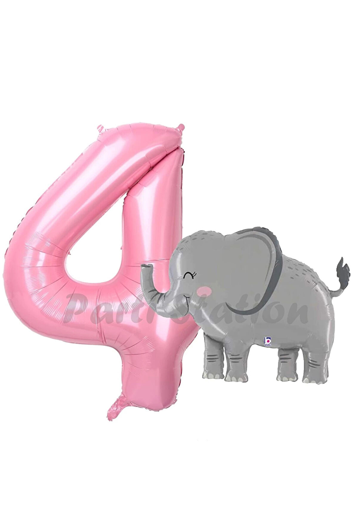 Sevimli Fil Balon 4 Yaş Doğum Günü Balon Set Safari Konsept Fil Balon ve Pembe Renk Rakam Balon