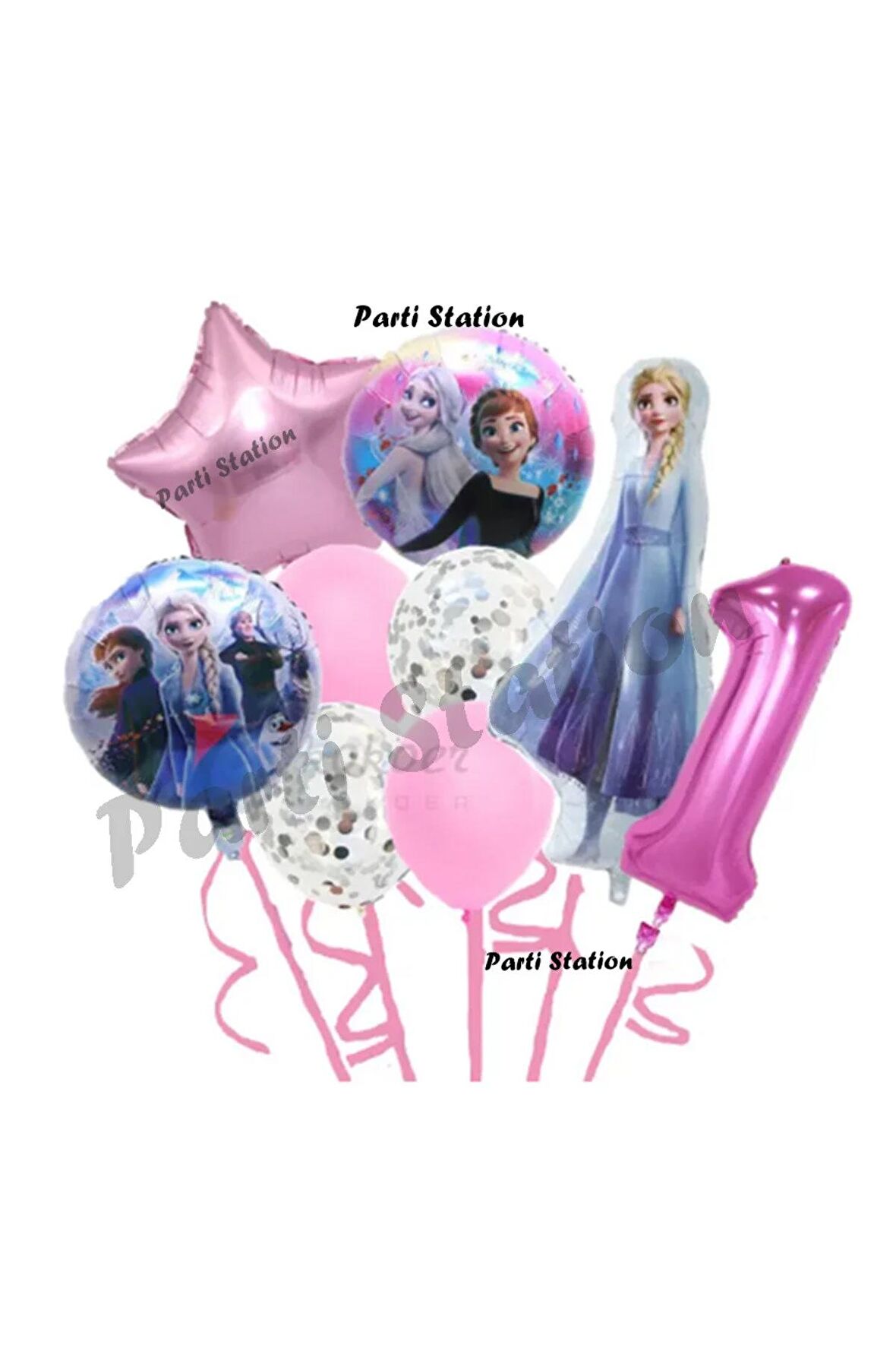 Karlar Ülkesi Frozen Elsa 1 Yaş Pembe Renk Doğum Günü Konsept Balon Set Frozen Elsa Doğum Günü Seti