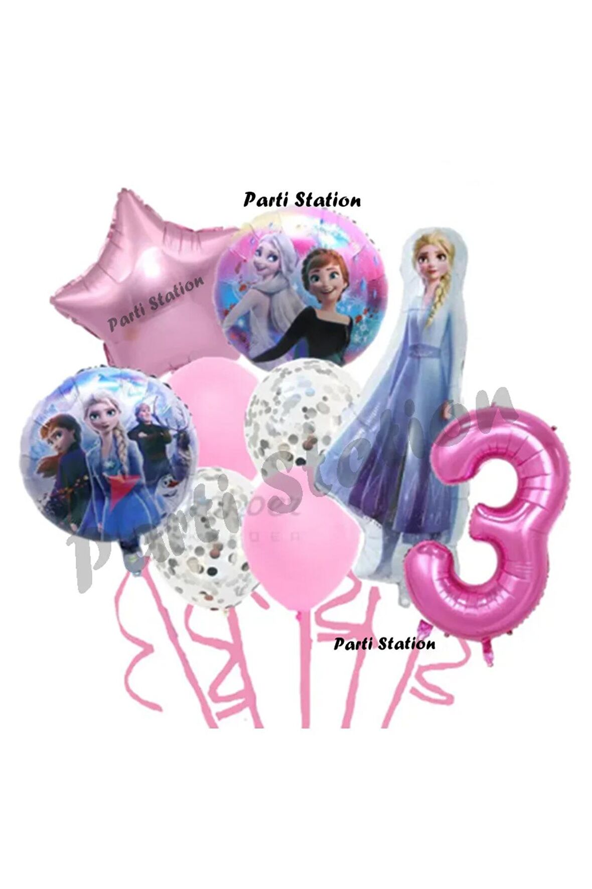 Karlar Ülkesi Frozen Elsa 3 Yaş Pembe Renk Doğum Günü Konsept Balon Set Frozen Elsa Doğum Günü Seti