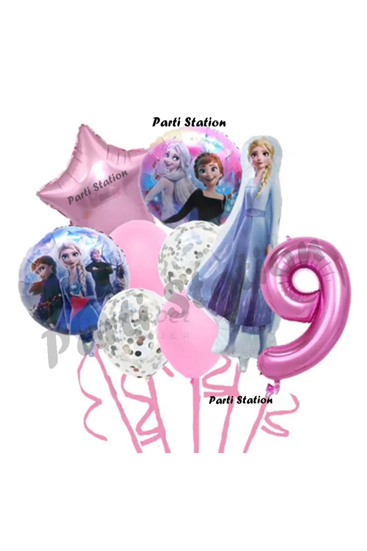 Karlar Ülkesi Frozen Elsa 9 Yaş Pembe Renk Doğum Günü Konsept Balon Set Frozen Elsa Doğum Günü Seti