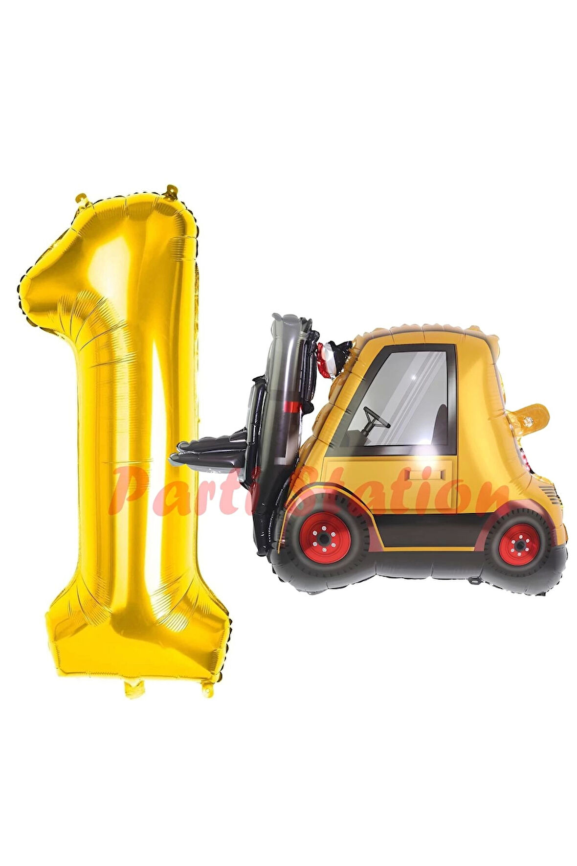 İnşaat Forklift Kamyonu Balon 6 Yaş Doğum Günü Balon Set İş Makineleri Konsept Ve Gold Rakam Balon