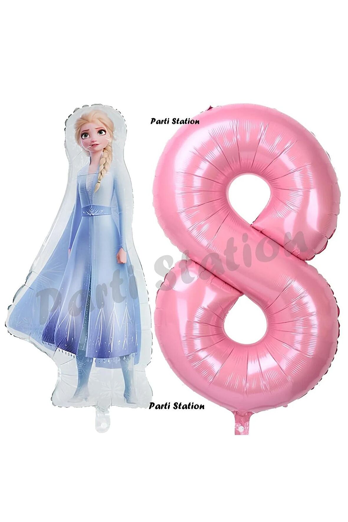Elsa Frozen Balon 8 Yaş Doğum Günü Set Frozen Karlar Ülkesi Konsept Balon ve Pembe Rakam Balon