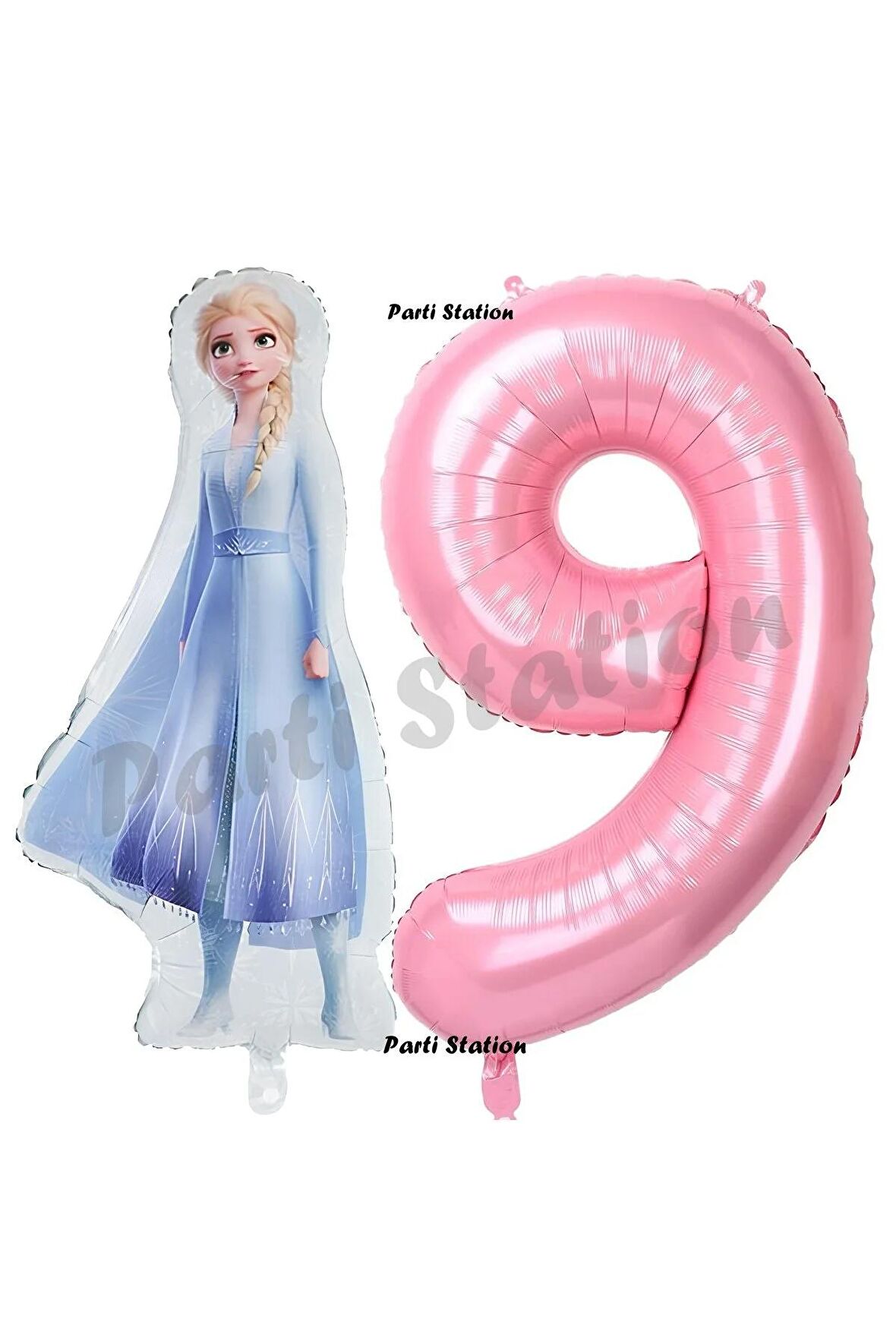 Elsa Frozen Balon 9 Yaş Doğum Günü Set Frozen Karlar Ülkesi Konsept Balon ve Pembe Rakam Balon