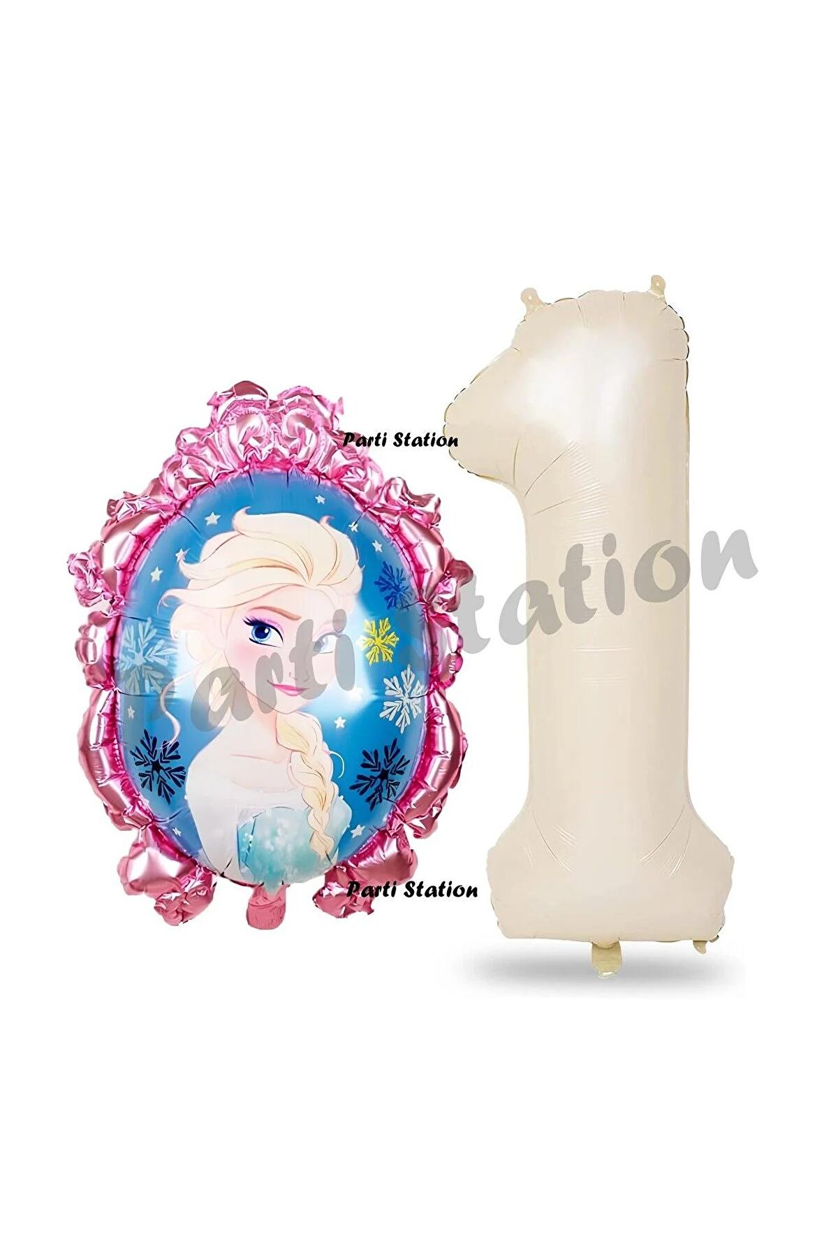 Frozen Balon 1 Yaş Doğum Günü Set Karlar Ülkesi Konsept Balon ve Krem Rakam Balon Doğum Günü Set