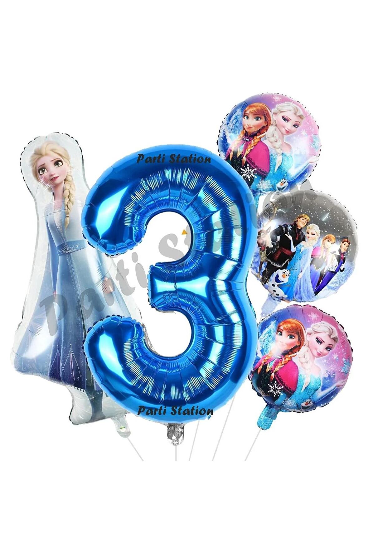 Frozen Balon 3 Yaş Doğum Günü Set Frozen Elsa Karlar Ülkesi Konsept Balon ve Lacivert Rakam Balon