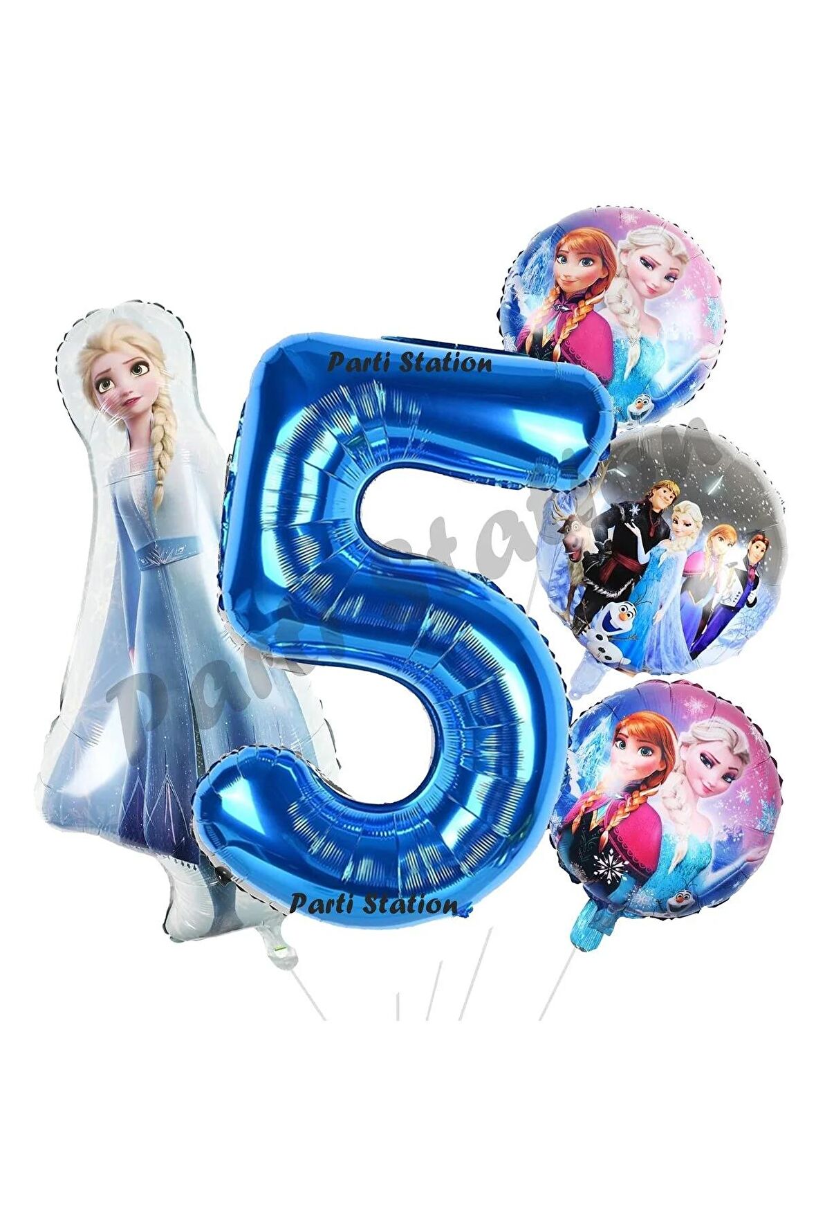 Frozen Balon 5 Yaş Doğum Günü Set Frozen Elsa Karlar Ülkesi Konsept Balon ve Lacivert Rakam Balon