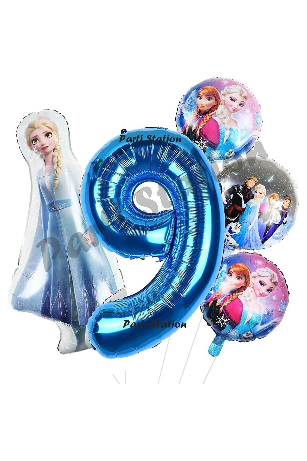 Frozen Balon 9 Yaş Doğum Günü Set Frozen Elsa Karlar Ülkesi Konsept Balon ve Lacivert Rakam Balon
