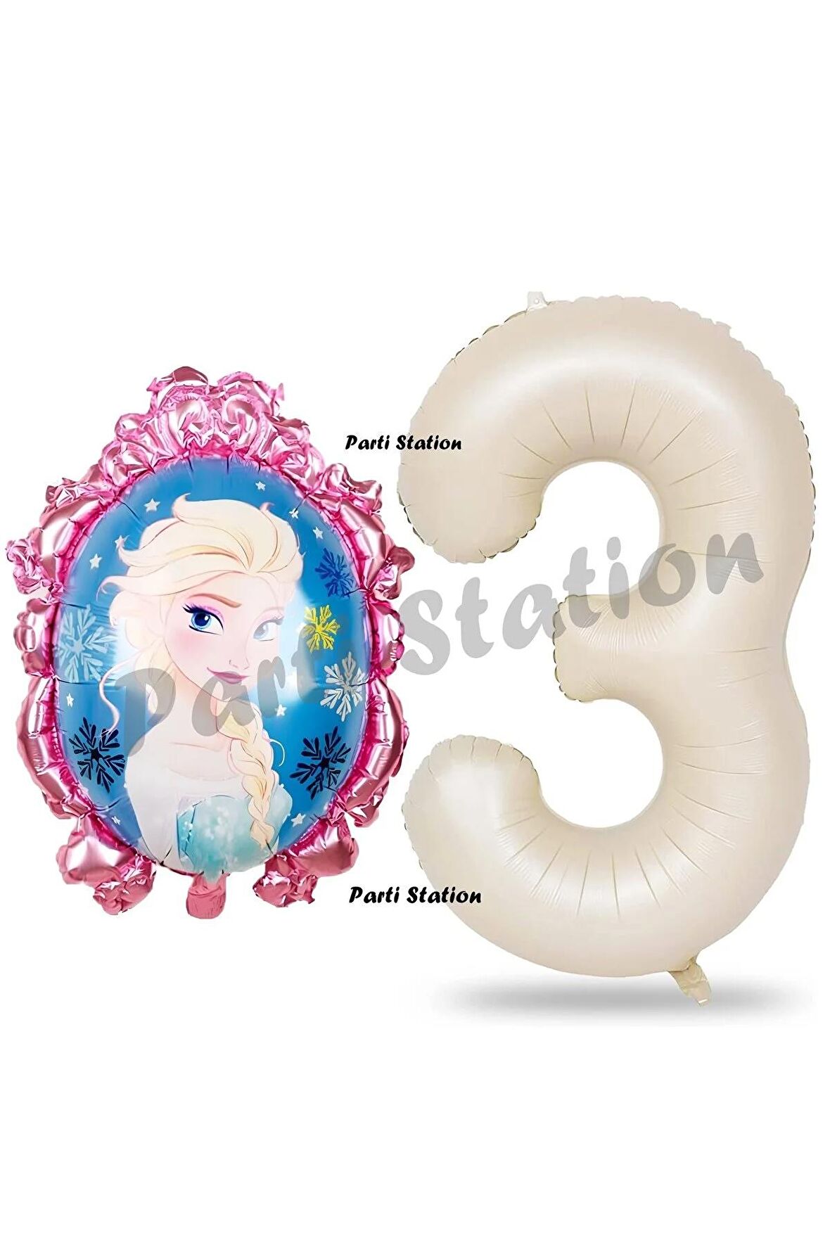 Frozen Balon 3 Yaş Doğum Günü Set Karlar Ülkesi Konsept Balon ve Krem Rakam Balon Doğum Günü Set