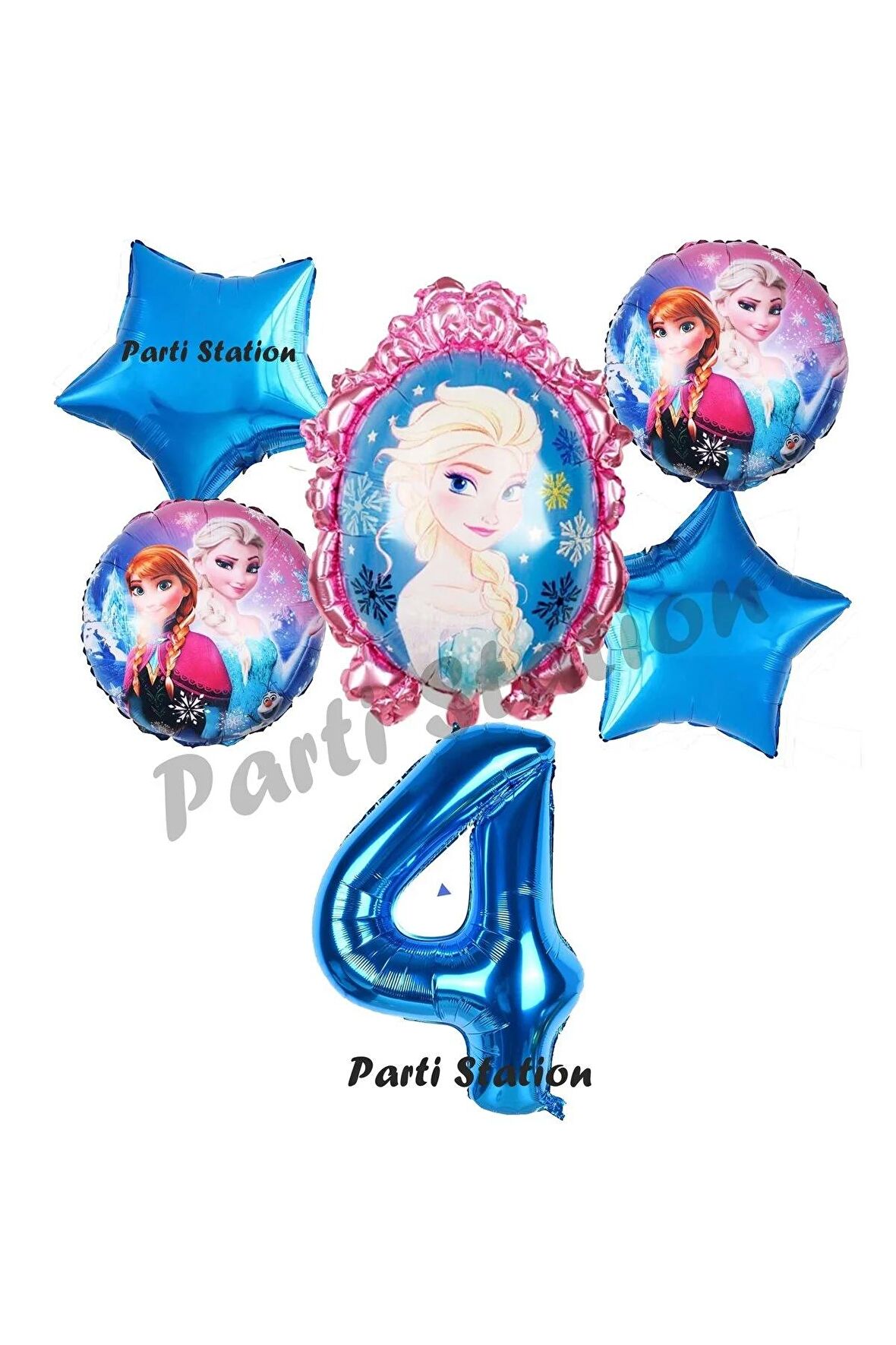 Frozen Balon 4 Yaş Doğum Günü Set Frozen Elsa Karlar Ülkesi Konsept Balon ve Rakam Balon