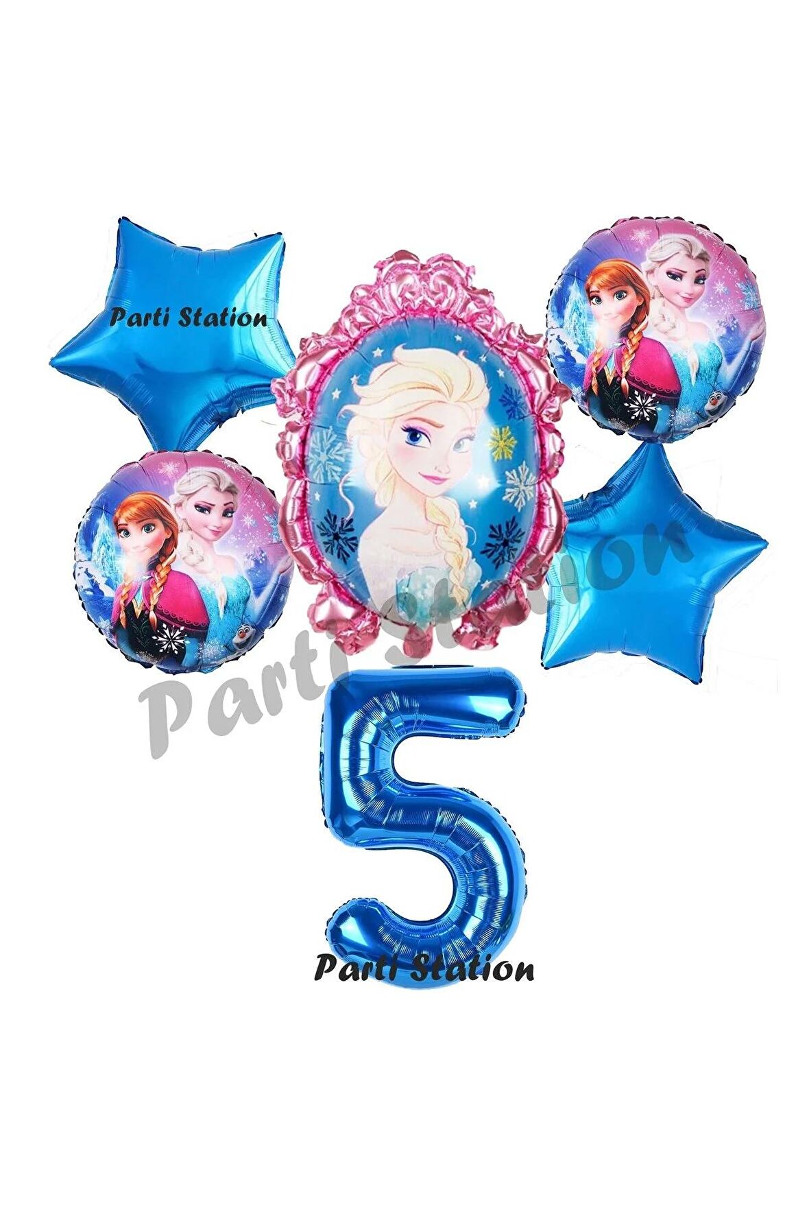 Frozen Balon 5 Yaş Doğum Günü Set Frozen Elsa Karlar Ülkesi Konsept Balon ve Rakam Balon