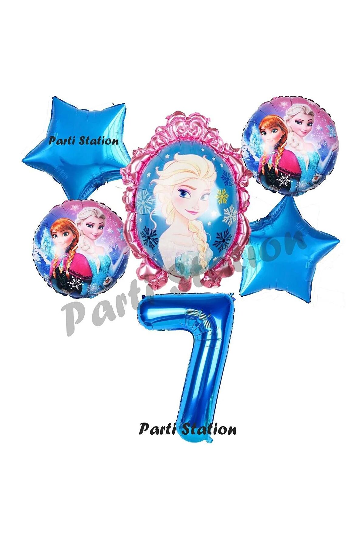 Frozen Balon 7 Yaş Doğum Günü Set Frozen Elsa Karlar Ülkesi Konsept Balon ve Rakam Balon