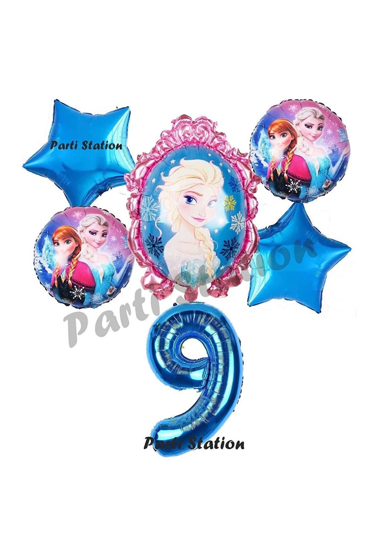 Frozen Balon 9 Yaş Doğum Günü Set Frozen Elsa Karlar Ülkesi Konsept Balon ve Rakam Balon