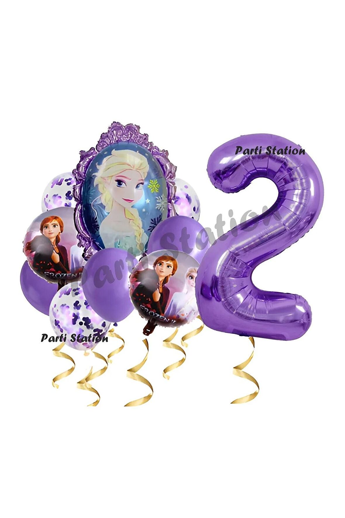 Frozen Balon 1 Yaş Doğum Günü Set Frozen Elsa Karlar Ülkesi Konsept Balon ve Mor Rakam Balon