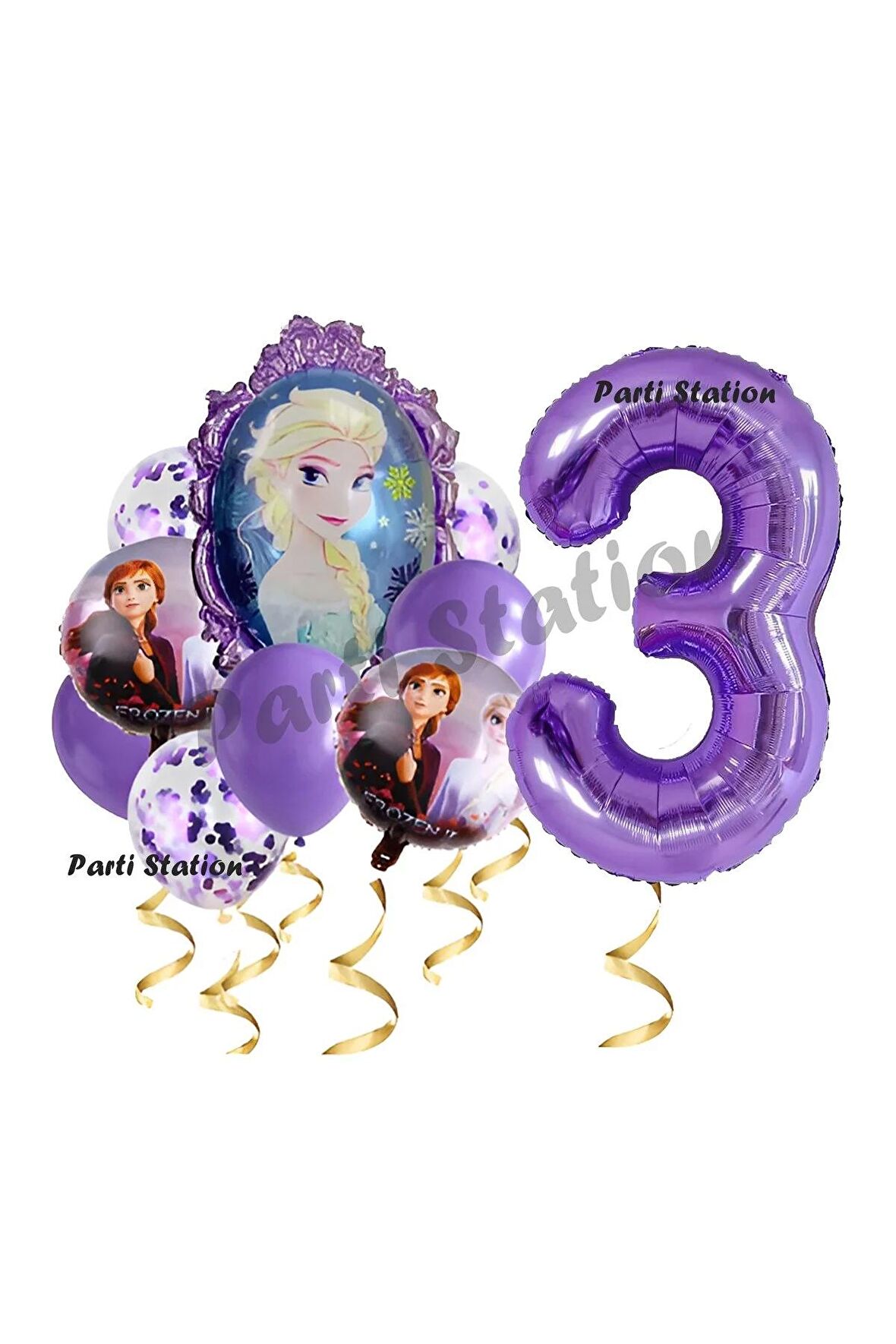 Frozen Balon 1 Yaş Doğum Günü Set Frozen Elsa Karlar Ülkesi Konsept Balon ve Mor Rakam Balon