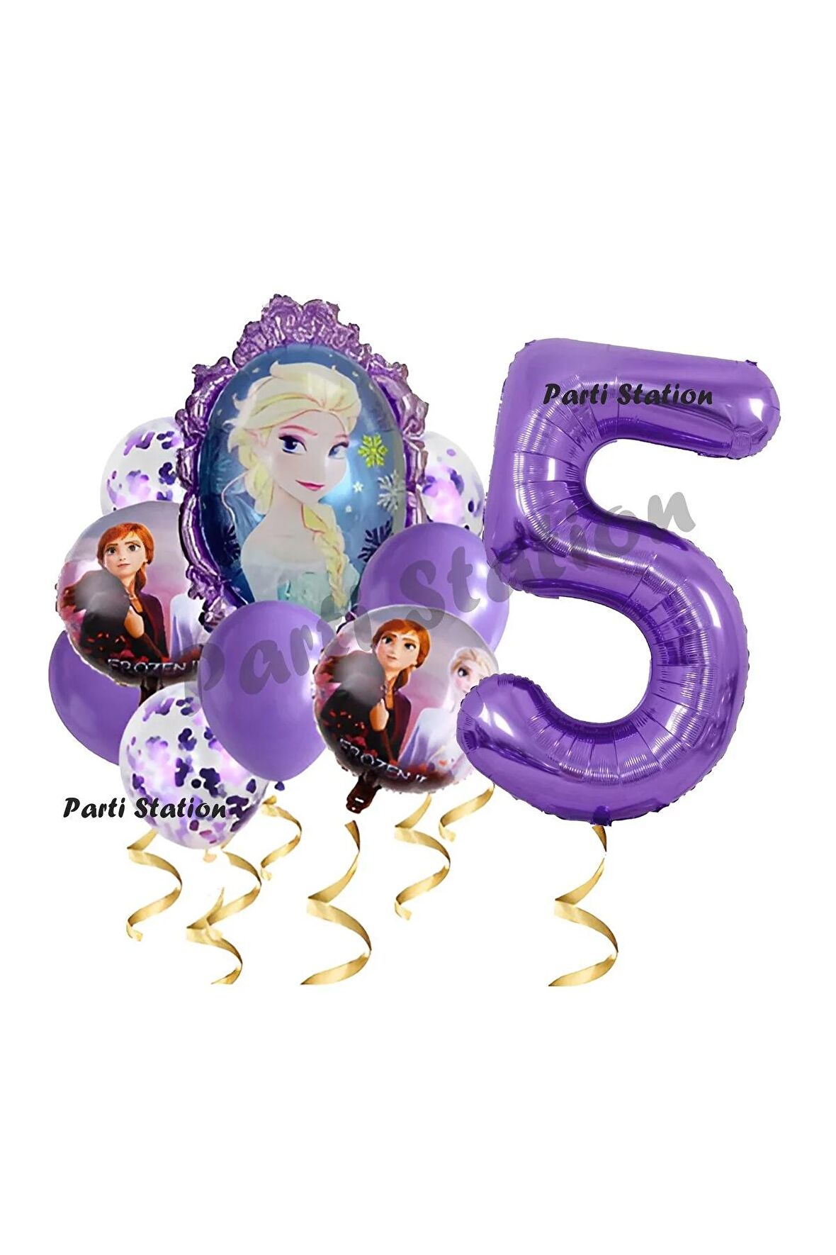 Frozen Balon 1 Yaş Doğum Günü Set Frozen Elsa Karlar Ülkesi Konsept Balon ve Mor Rakam Balon