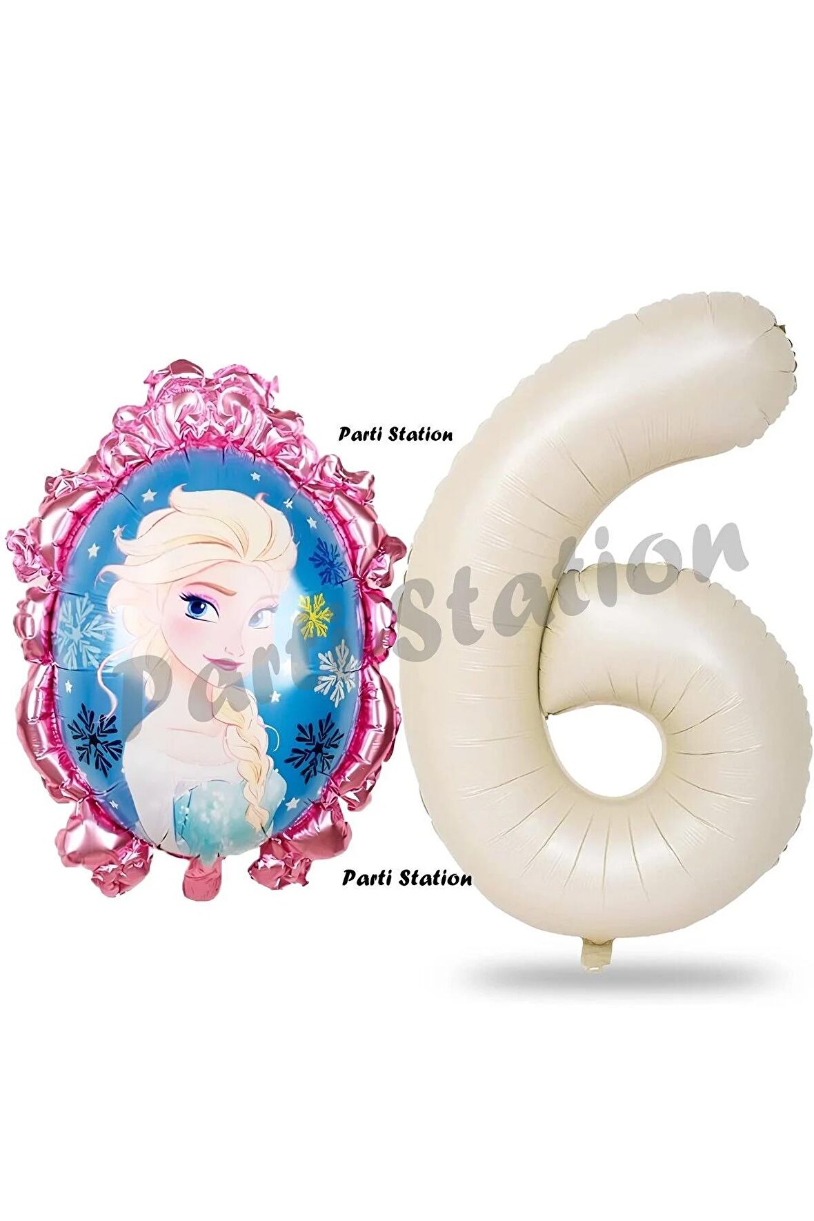 Frozen Balon 6 Yaş Doğum Günü Set Karlar Ülkesi Konsept Balon ve Krem Rakam Balon Doğum Günü Set
