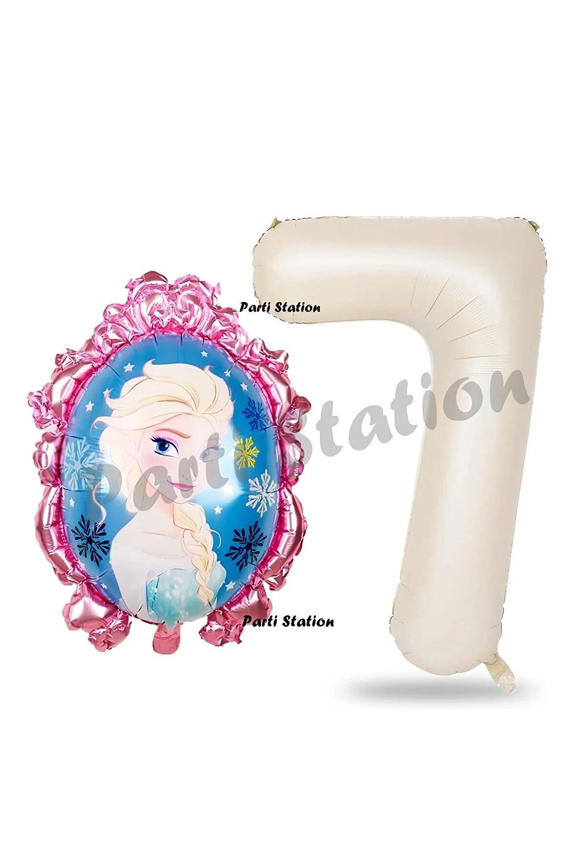 Frozen Balon 7 Yaş Doğum Günü Set Karlar Ülkesi Konsept Balon ve Krem Rakam Balon Doğum Günü Set