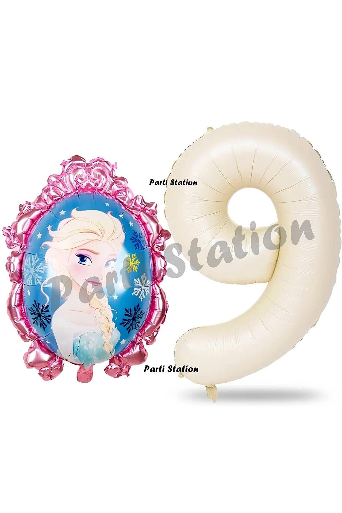 Frozen Balon 9 Yaş Doğum Günü Set Karlar Ülkesi Konsept Balon ve Krem Rakam Balon Doğum Günü Set