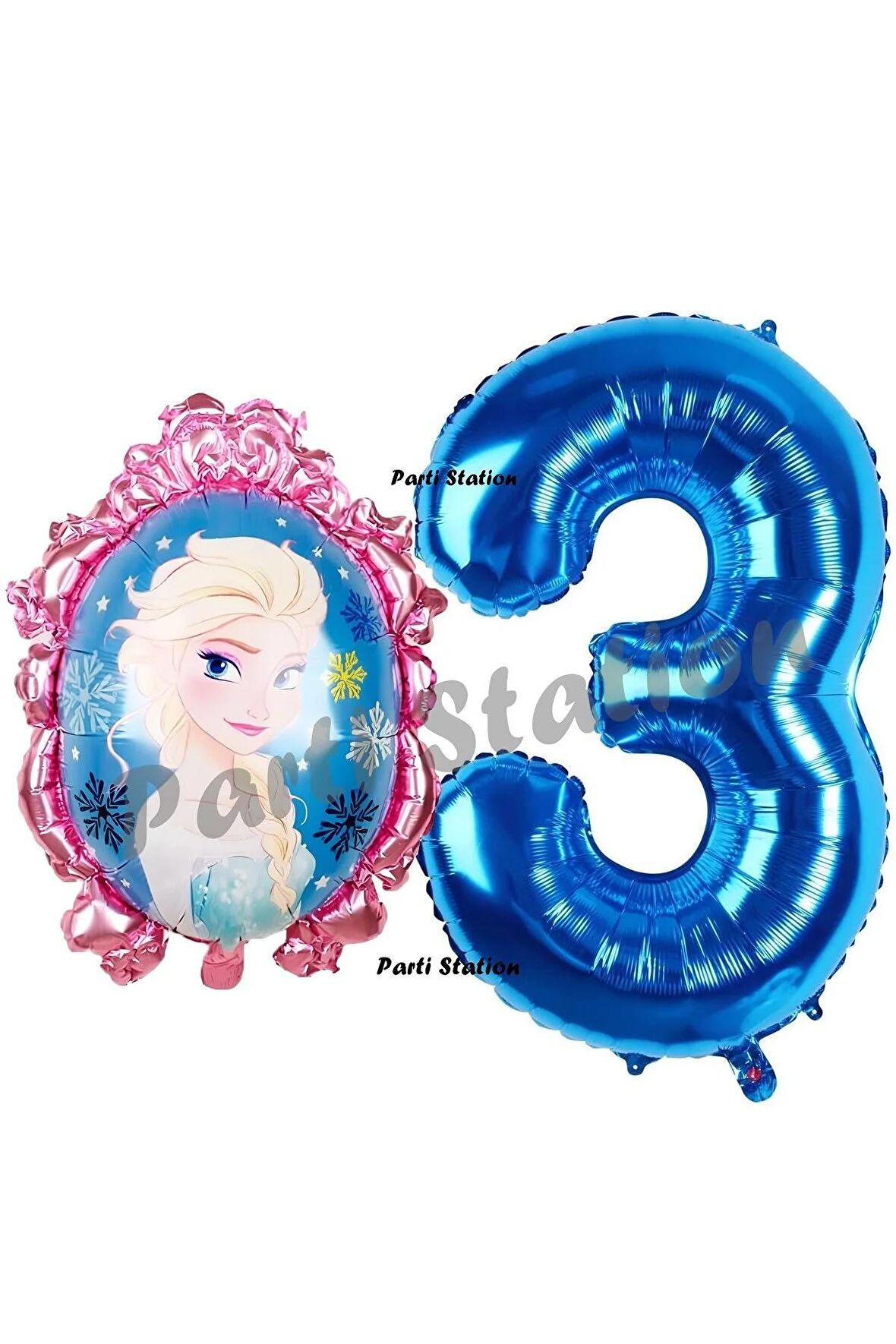 Frozen Balon 3 Yaş Doğum Günü Set Karlar Ülkesi Konsept Balon ve Lacivert Rakam Balon Doğum Günü Set