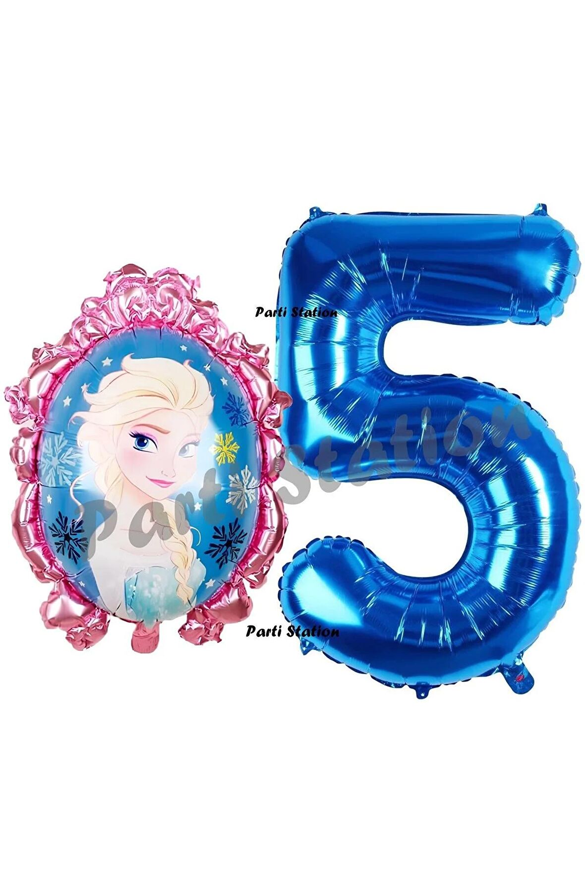 Frozen Balon 5 Yaş Doğum Günü Set Karlar Ülkesi Konsept Balon ve Lacivert Rakam Balon Doğum Günü Set